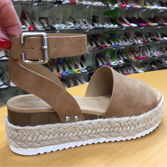 Size 10 Topic Tan Ankle Strap Espadrille Flatform Sandal - Picture 5 of 8